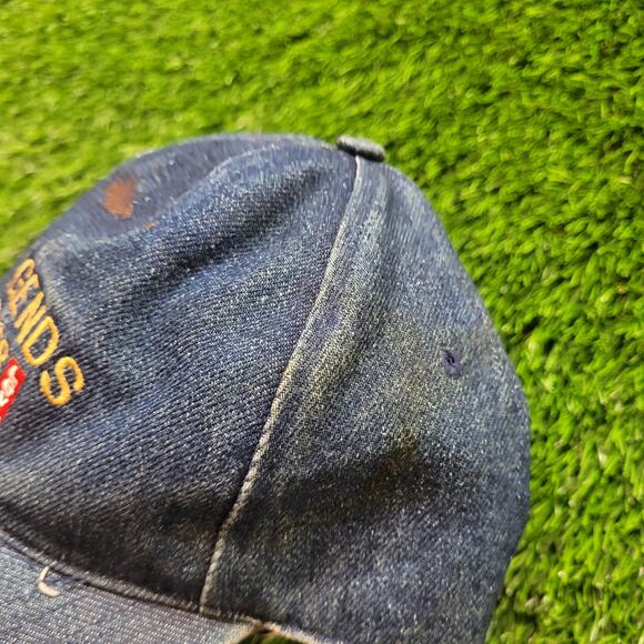 VTG 90s Levi's Distressed Faded Denim Dad Hat Baseball Cap "Legends Never Die" - Picture 5 of 9